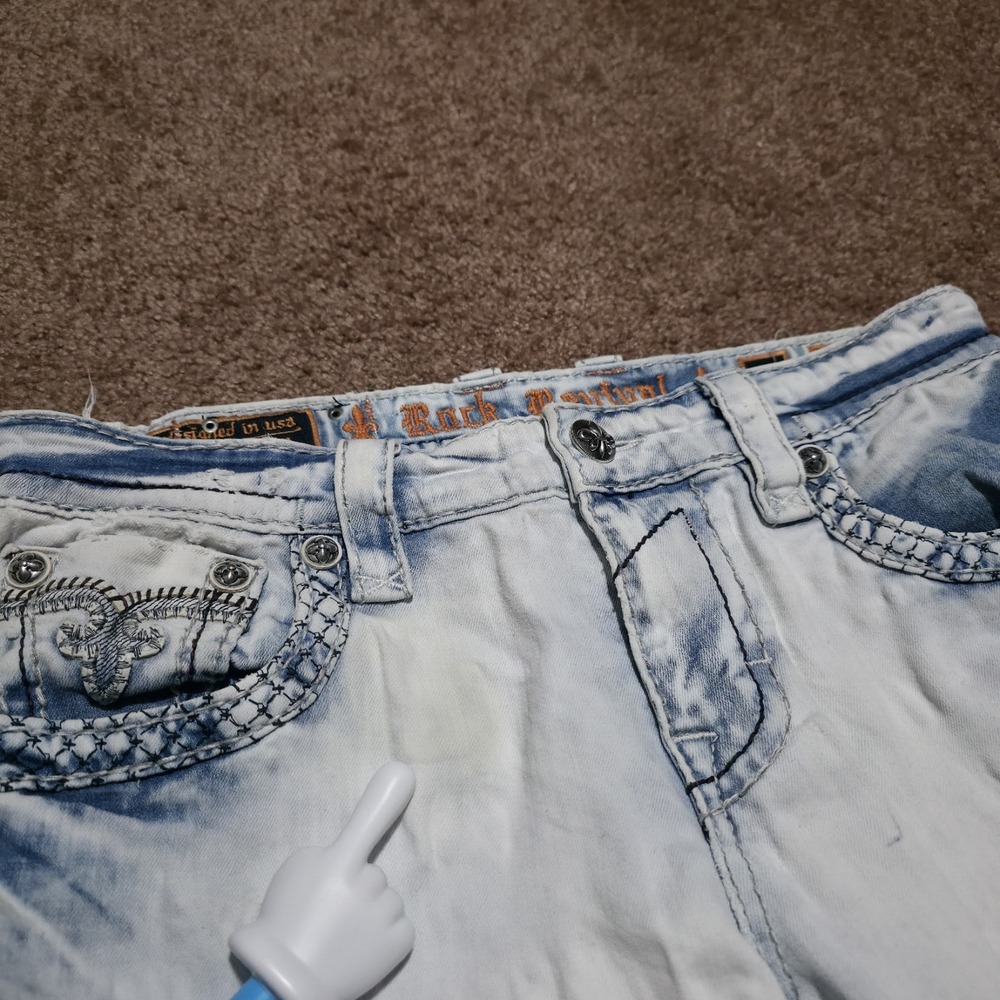 Rare Mens Rock Revival Jeans "Tomshi" White Pants Straight Stretch Size 34 x 30 - Picture 7 of 10